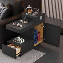 Italian-Style Light Luxury Movable Tea Cart with Integrated Kettle, Tea Cabinet for Home Use, High-End Solid Wood Sofa Side Table, Coffee Table