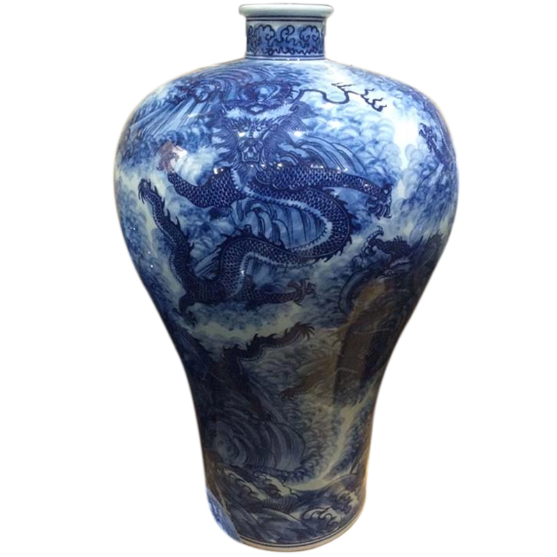 中国古玩 景徳鎮製 青花梅花紋 天球瓶 花瓶 壺 高約34.2cm 唐物 時代物 中国古玩 景徳鎮製 青花梅花紋 天球瓶 花瓶 壺 高約34.2
