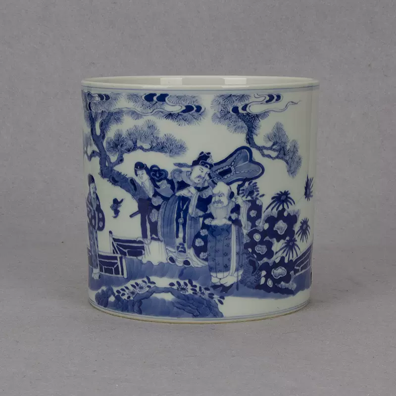 古美術 景德鎮 人民瓷廠 筆筒 青花花纹笔筒 景德鎮青花瓷毛筆筒陶瓷筆筒毛筆桶仿古復古中國風大小號毛筆筆筒