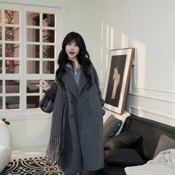 
Double-sided woolen wool coat, mid-length, lazy, new style, versatile, slim, loose, women's woolen coat