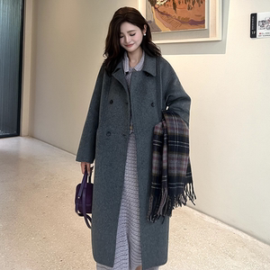 [Idika] 26 spring, autumn and winter double-sided wool coat, loose right-angle shoulder covering, slimming and long woolen coat