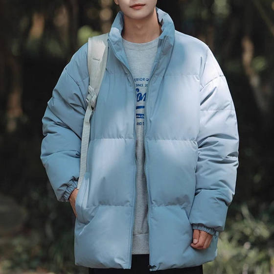 24C5C5 cotton jacket for men in winter loose warm standing collar cotton jacket for Hong Kong style couple casual and versatile solid color bread jacket
