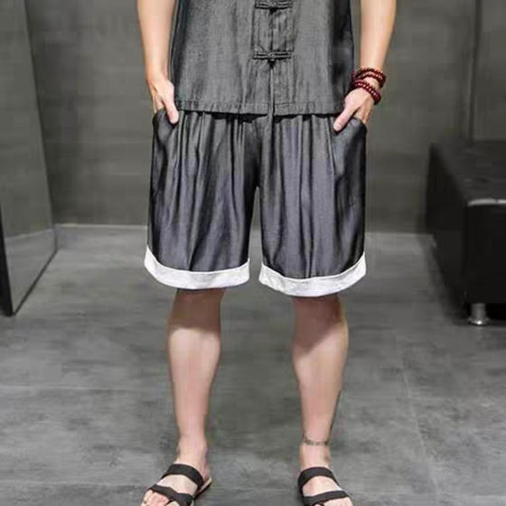 
24C9B2 summer drooping silky sports shorts men's loose and fashionable five-point pants casual large size pants trousers