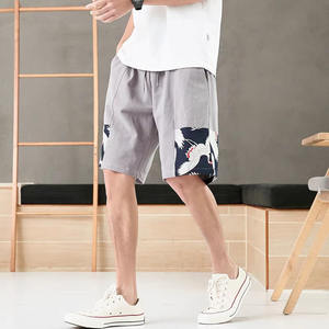 24C10D1 shorts men's summer Chinese style crane print five-point pants trendy breathable cotton and linen casual straight pants