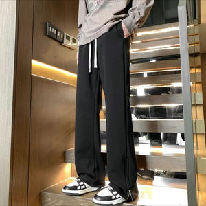 
25A13C6 Autumn and winter ankle zipper casual sweatpants American heavyweight sports pants high street loose drape straight pants