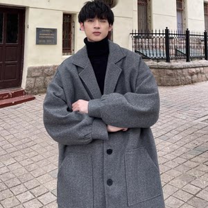 
25C10C5 woolen coat winter silhouette high-end woolen coat loose handsome mid-length thickened windbreaker