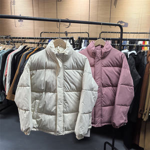 MY008 Winter Hong Kong Style Couple Stand Collar Cotton Jacket Korean Style Loose Slim Cotton Jacket Solid Color Versatile Bread Jacket