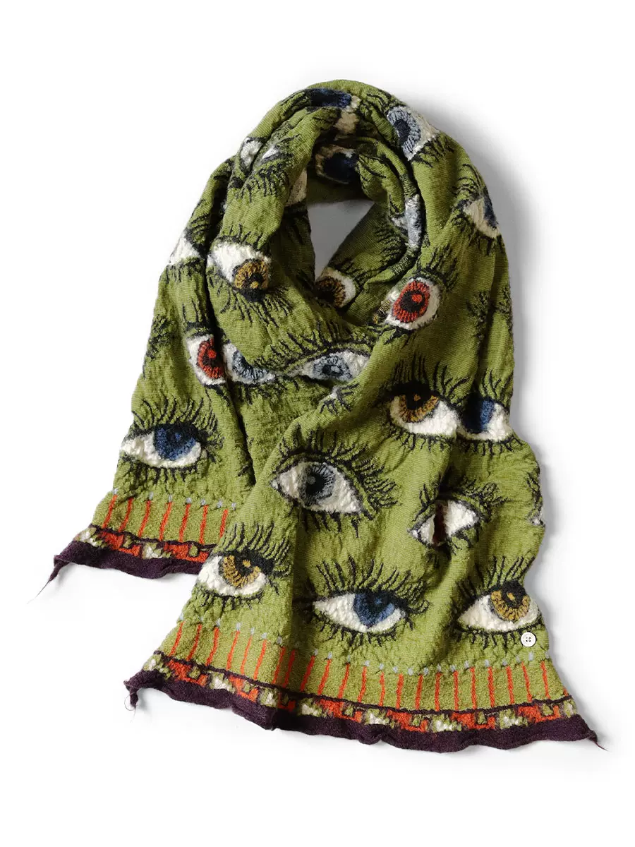 媚卡酱日本正品kapital 彩色眼睛窄版围脖围巾缩绒羊毛平田和宏