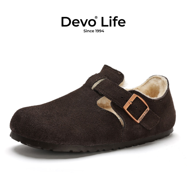 Devo cork shoes plus velvet warm winter cotton shoes for men and women couple casual fur all-inclusive Birkenstock shoes 96008
