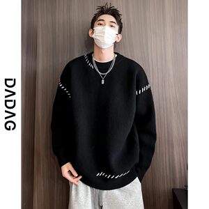 New autumn and winter sweater men's round neck heavy thickened trendy and versatile loose large-size sweater jacket fashionable and mature