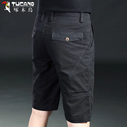 Woodpecker Black Pure Cotton Casual Shorts Men's Trendy Brand Work Shorts Summer Thin Style 2025 New Five-Point Shorts