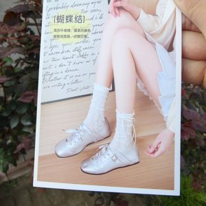 
Socks for women summer thin bow pile socks lace socks Lolita socks mid-calf socks breathable cotton socks milk white