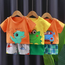 Children's Summer Suit Foreign Style Baby Girl Cotton Short-sleeved T-shirt Shorts Two-piece Set Male Baby Clothes Half-sleeve 1 Year Old