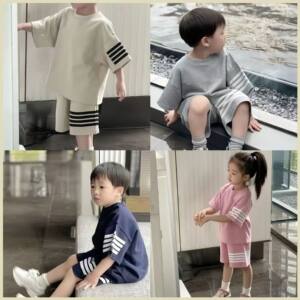 
Boys sports suit 2025 new girls summer clothing casual street short-sleeved T-shirt shorts loose baby handsome