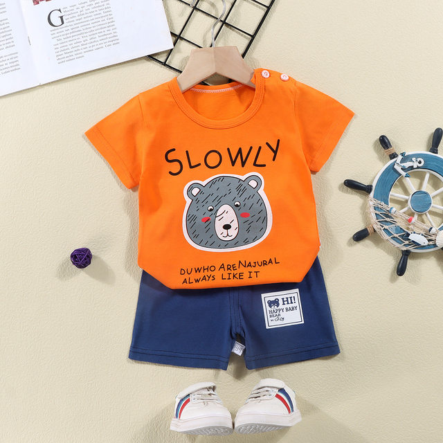 Girls summer clothing pure cotton short-sleeved cartoon T-shirt shorts ...