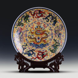Jingdezhen Ceramic Hanging Plate Decorative Plate Ornament Large Nine Dragons Pattern Chinese Style Living Room Entrance Wine Cabinet Decoration