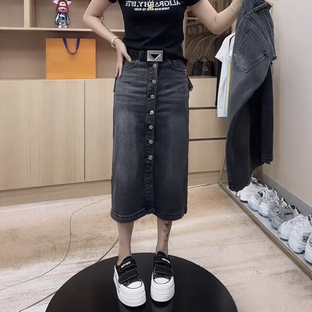 High waist slit straight versatile jeans skirt without elasticity summer new large size women's retro slim hip skirt