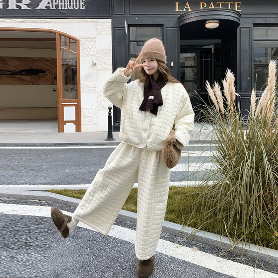 
With scarf checkered 90 down jacket trousers suit for women winter 2025 new style casual temperament super good-looking two-piece set