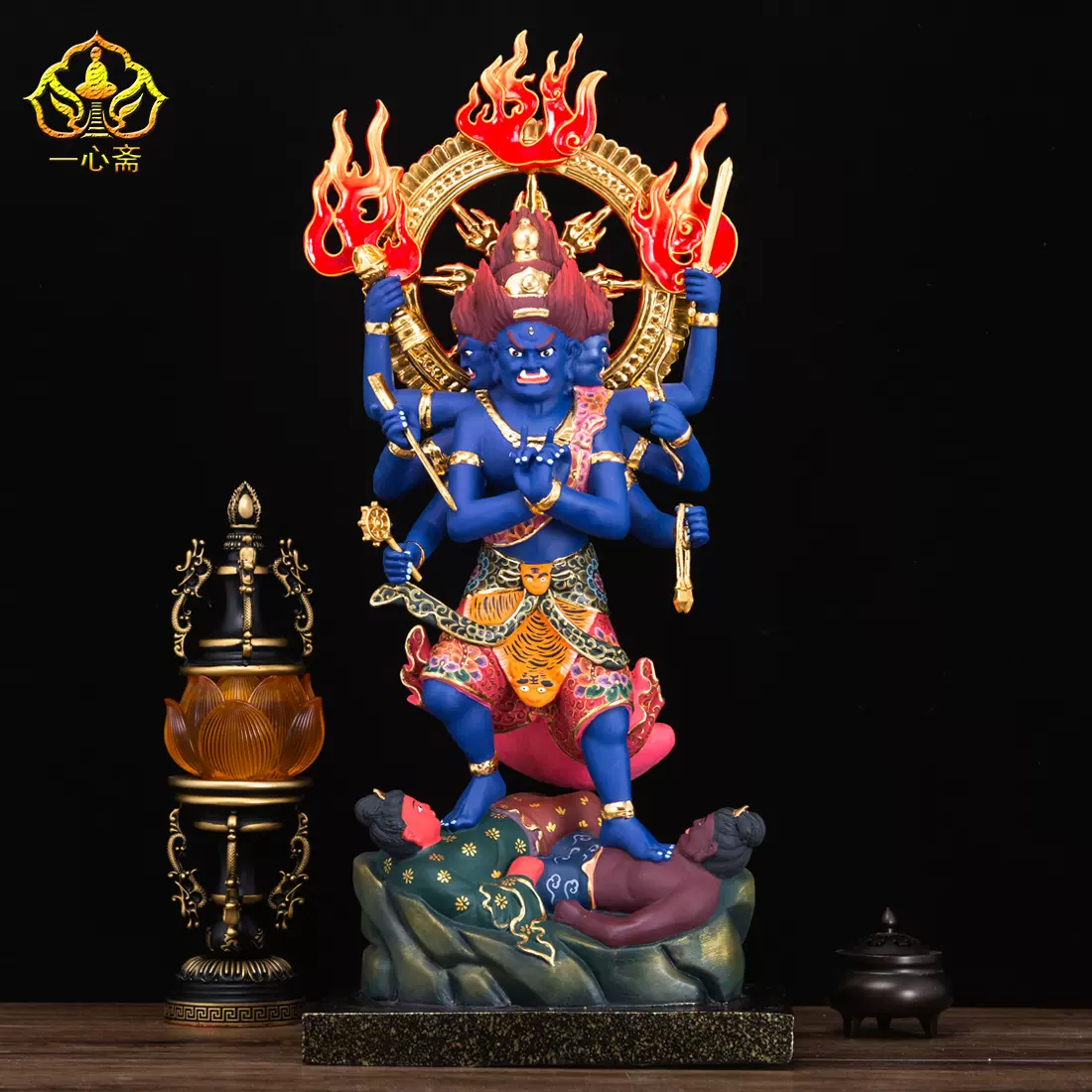 台湾19寸纯铜贴金降三世明王佛像彩绘密宗五大明王居家供奉铜摆件 Taobao