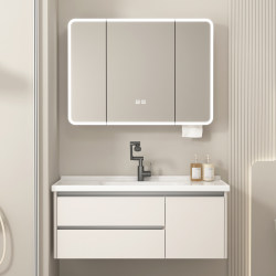 Honeycomb Aluminum Bathroom Cabinet Set with Integrated Ceramic Washbasin, Bathroom Vanity Countertop Basin Cabinet with Drawers