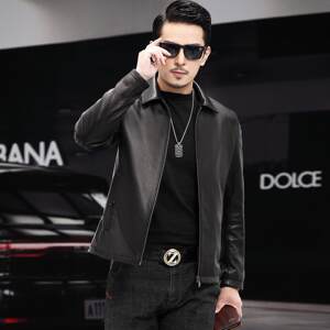 
New first-layer deerskin leather jacket lapel men's middle-aged business casual dad leather jacket single coat