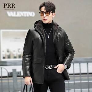 
Genuine leather jacket, goatskin jacket, mink coat, mink lining, mid-length hooded fur one-piece thick coat