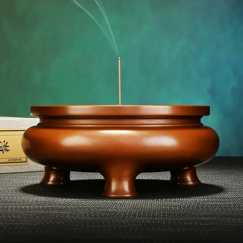 銅製 金寿堂造 斑紫銅 鼎式 香炉 唐木紫檀台座付 / 香道具 銅製 金寿堂造 斑紫銅 鼎式 香炉 唐木紫檀台座付 / 香道具