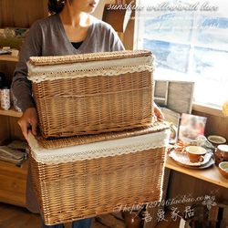 New Large Wicker Rattan Woven Basket with Lid for Household Toy Storage Box, Storage Basket, Organizing Turnover Box