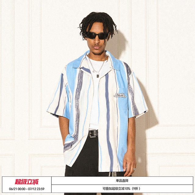 EMPTY REFERENCE American Retro Original Art Striped Short Sleeve Shirt Loose Shirt
