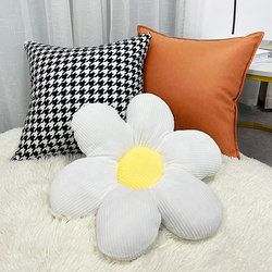 2025 Light Luxury Houndstooth Pattern Living Room Leather Sofa Backrest Orange Cushion Cover High-End Feel Cushion (Core Not Included)