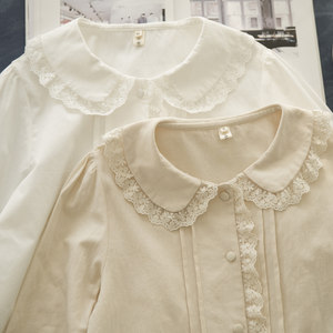 Half sugar muffin spring French retro Korean version sweet lace collar versatile long sleeve solid color inner shirt for women