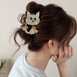 Cute Kitten Cartoon Large Hair Clip for Women 2026 New Popular High-End Shark Clip for Thick Hair Bun Hairpin