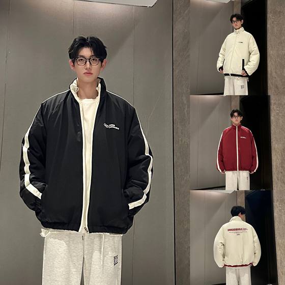 Wear loose stand -up collar jackets on both sides, couples, cotton clothes thick cotton clothes men and women 2024 spring and autumn new cotton jacket
