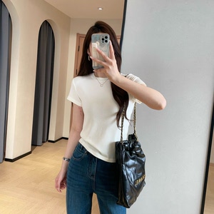 
WTHEONE heavy quality soft skin-friendly Tencel wool acetic acid cool feeling slim round neck short-sleeved T-shirt for women 2026