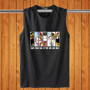 Summer cotton cotton sleeveless T -shirt men's round collar sweat vest cut sleeve trend of sports fitness printed shirt