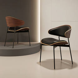 Light luxury Wasabi style dining chair leather soft bag designer modern curved wooden cafe solid wood chair household study chair