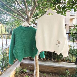 
Bedoha women's sweater solid color butterfly sequined sweater round neck pullover warm women's autumn and winter sweater