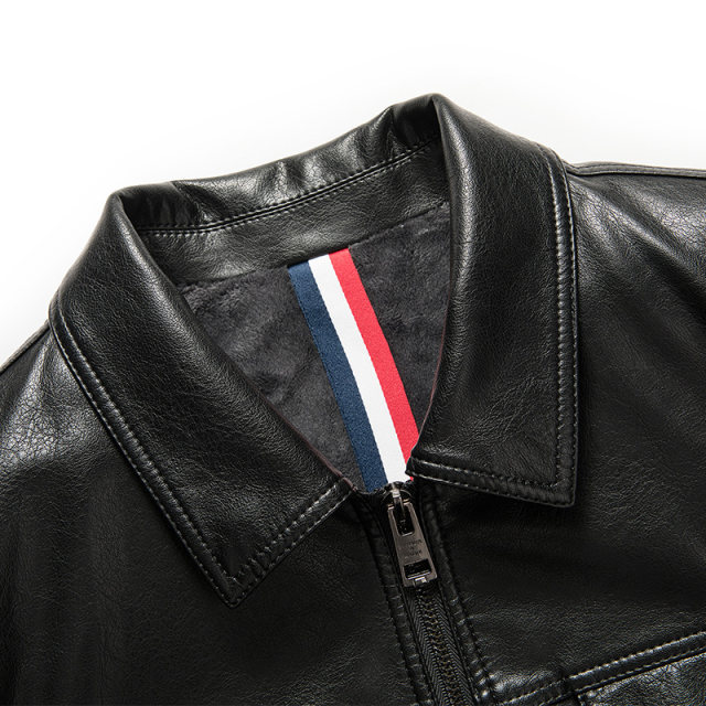 Genuine leather jacket men's coat black lapel casual sheepskin Haining ...