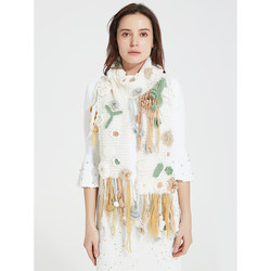 Original Heavy-Duty Three-Dimensional Crochet Autumn and Winter Wool Long Scarf with Floral Patterns, Vintage Forest Style with Tassels, Warm Neck Warmer