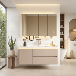 Cream-Colored Bathroom Cabinet with Washbasin, Washbasin Cabinet Combination, Countertop Basin, Bathroom Side Cabinet, Ceramic Integrated Basin for Bathroom