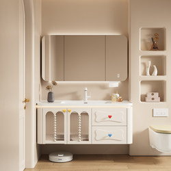 Bathroom Cabinet Set in French Cream Style with Rubber Wood and Ceramic Integrated Basin for Washing Hands and Washing up in the Bathroom, New Model Bathroom Basin