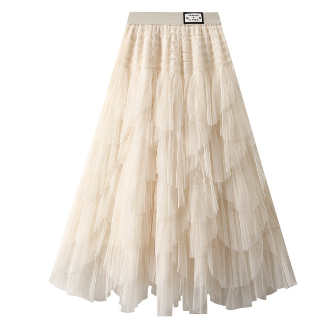 8828 Label European Skirt Women's Mid-length 2025 Spring and Summer Sweet Layered Puffy Cake Mesh Skirt