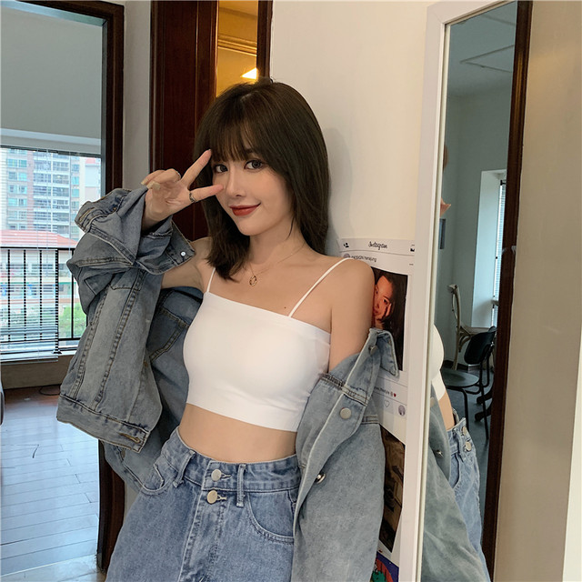 Ice Silk Camisole Women's Summer Thin Solid Color Seamless Student Tube Top Anti-Exposed With Breast Pad Beautiful Back Short