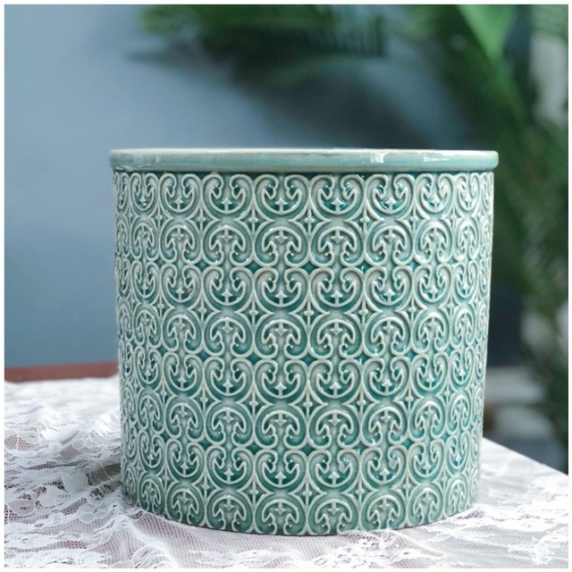 MimiHome exports handmade treasure relief ice crack ceramic light luxury retro orphan ins succulent extra large flower pot