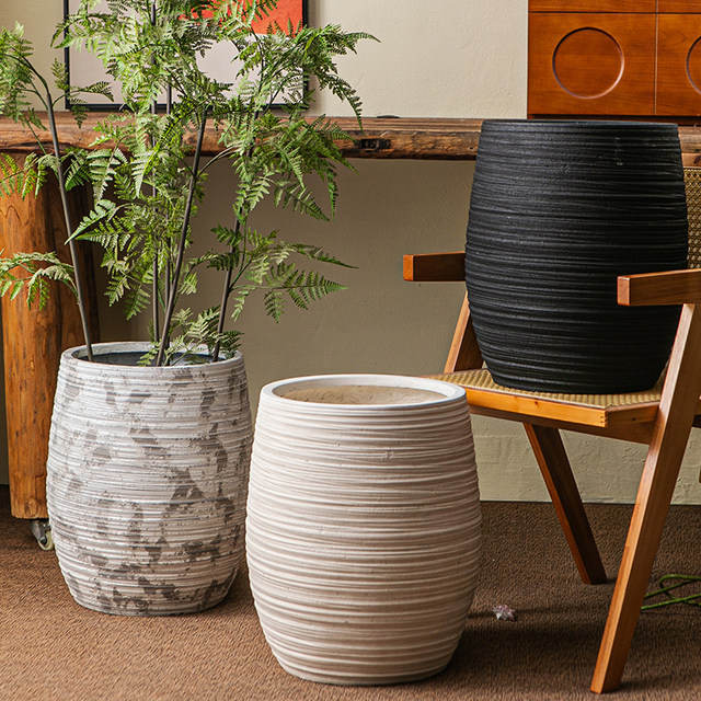 Retro flower pot bottle vintage earthenware jar magnesium mud flower pot flower pot flower pot B&B Wasabi wind black diamond floor decoration ornament
