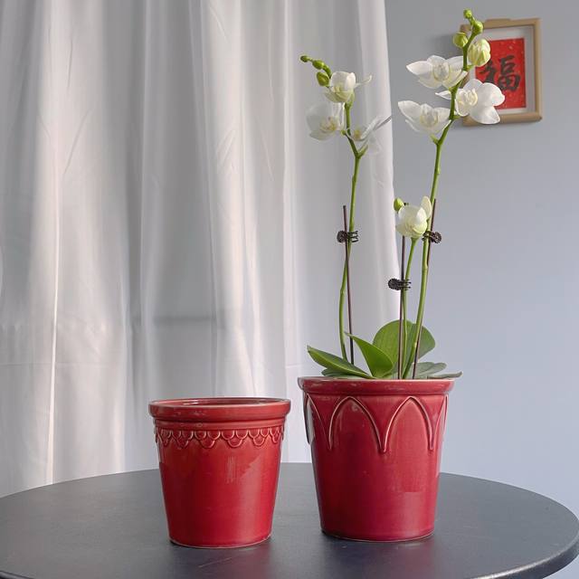 Festive red export Nordic ceramic flower pot simple ice crack glaze Phalaenopsis special Clivia flower pot