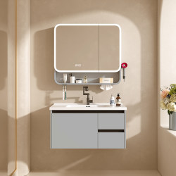 Space Aluminum Bathroom Cabinet Set with Integrated Ceramic Washbasin, Wall-Mounted Vanity, and Smart Beauty Features