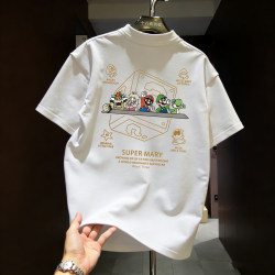 American Cartoon Style Pure Cotton Printed Short-Sleeved T-Shirt for Men, Loose Casual Trendy Versatile Round Neck Trendy Brand Top