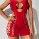 European and American sexy chest hollow perspective fishnet clothes women's sleeveless romantic perspective red nightclub hot passion underwear