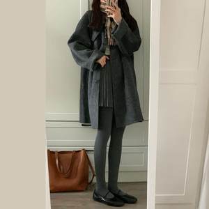 
High-end retro gray woolen coat for women winter new mid-length small stand-up collar loose woolen coat